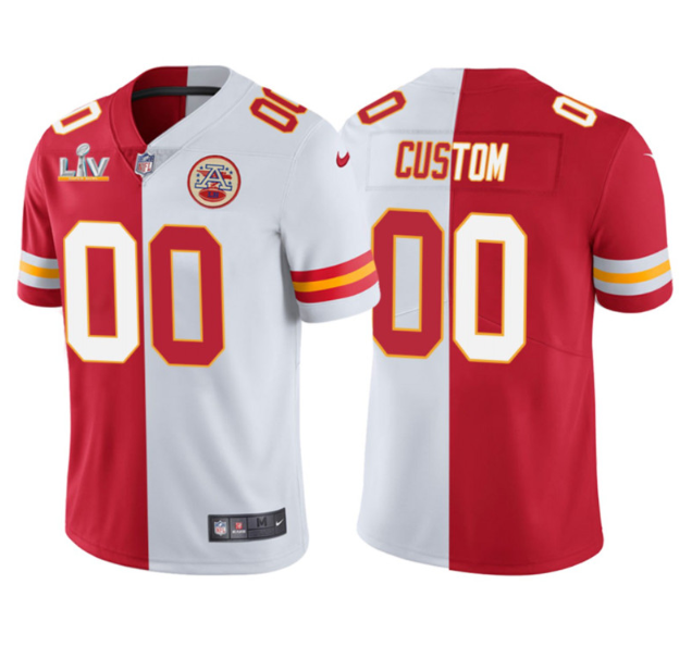 Men's Kansas City Chiefs ACTIVE PLAYER Custom Red/White NFL Split 2021 Super Bowl LV Vapor Limited Stitched Jersey